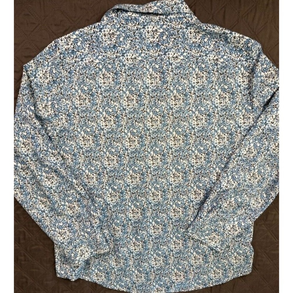 Axist by Perry Ellis‎ Mens XL Blue Print Stretch Long Sleeve Shirt Silk-Feel - Picture 9 of 9